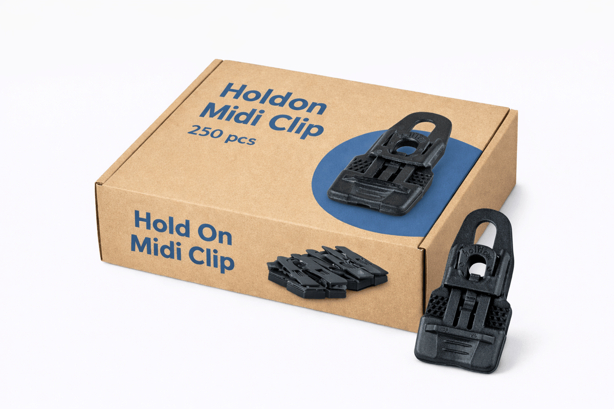 Holdon MIDI textielclip zwart – doos met 250 textielclips en losse clips ervoor