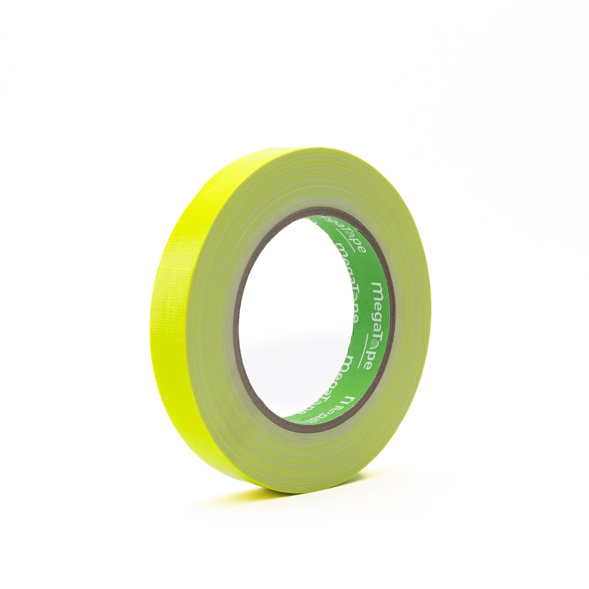 MegaTape UT70 fluor gaffa tape geel 19 mm – rol tape met groene MegaTape-kern, staand