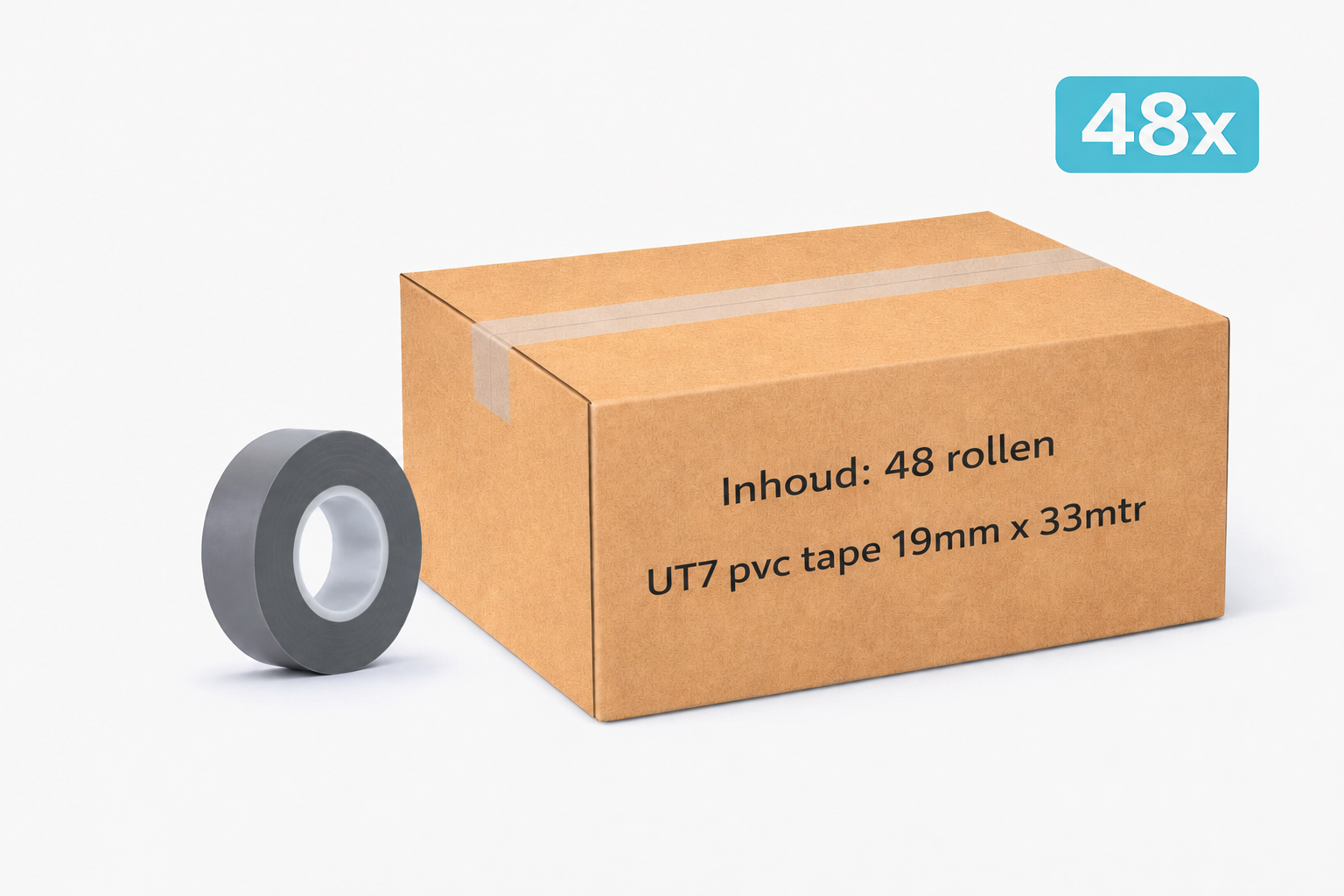 48x MegaTape UT7 PVC tape · 19 mm · grijs · 33 m rol - Megatape UT7 - 3BUTE