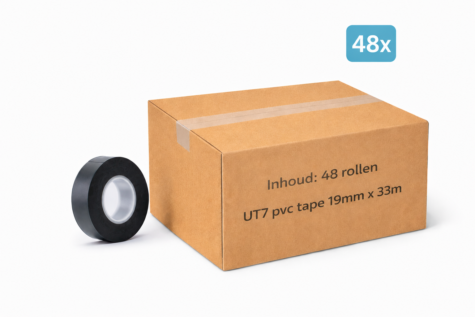 48x MegaTape UT7 PVC tape · 19 mm · zwart · 33 m rol - Megatape UT7 - 3BUTE